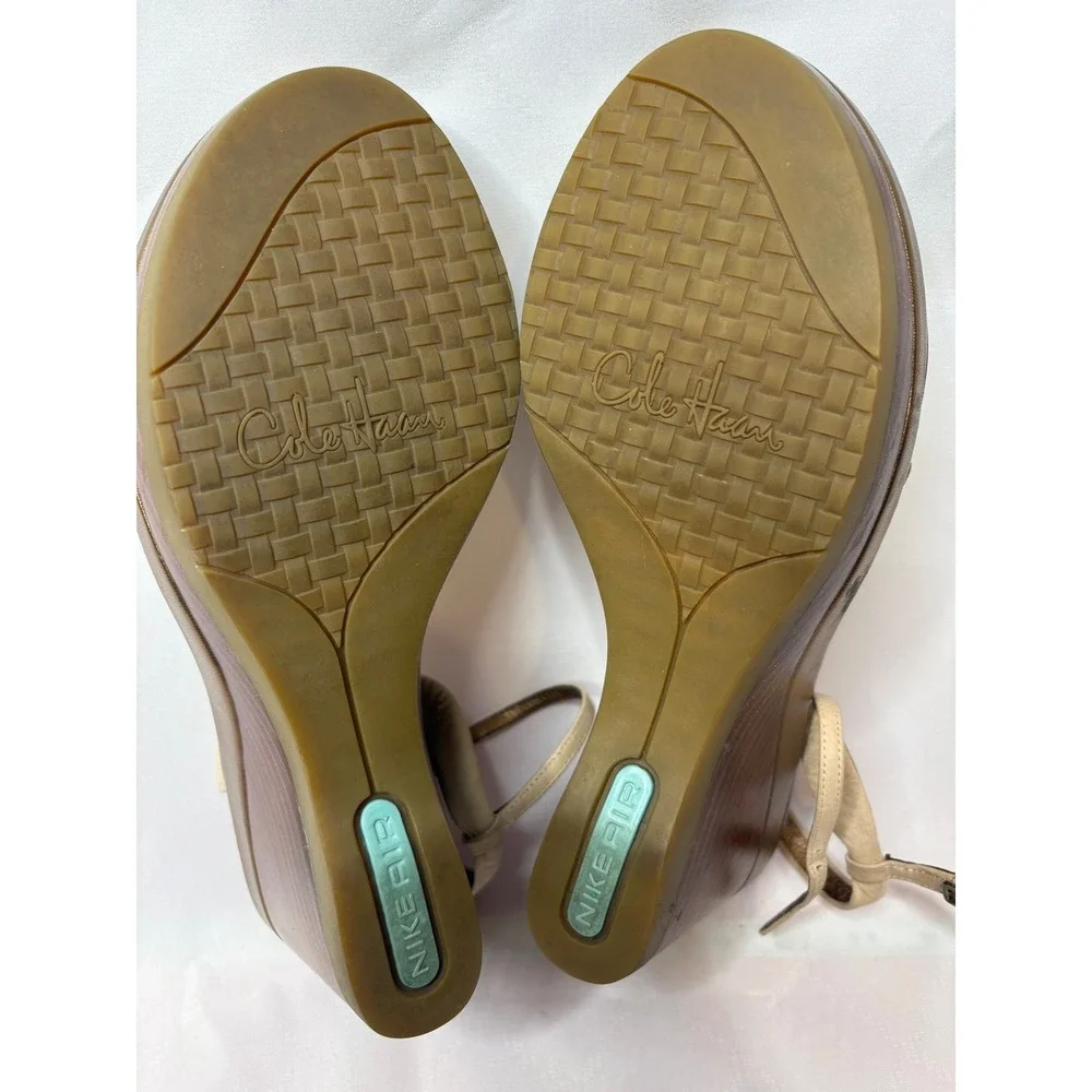 COLE HAAN Tan Bronze Metallic Nike Air Twisted‎ Strap Wedge Sandals Sz 10 Boho